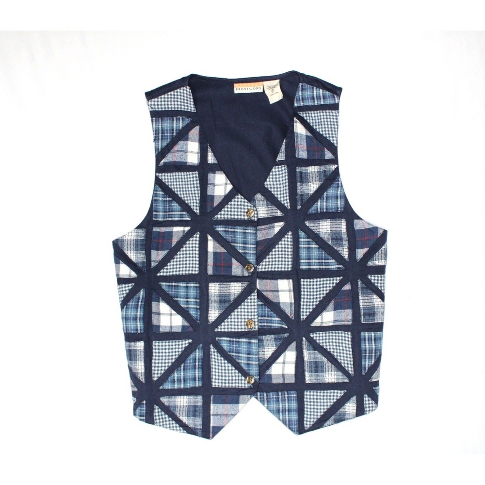 Weekend Provisions Vest Women's Small Geometric Flannel Quilting Blue Button Up